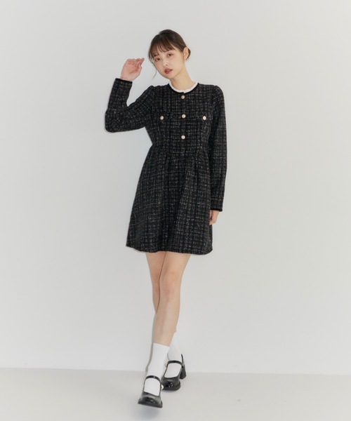 Lallana（ララーナ） ワンピース Lame coco tweed frill dress/ラメ