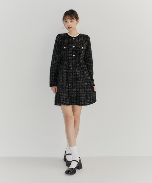 Lallana（ララーナ） ワンピース Lame coco tweed frill dress/ラメ