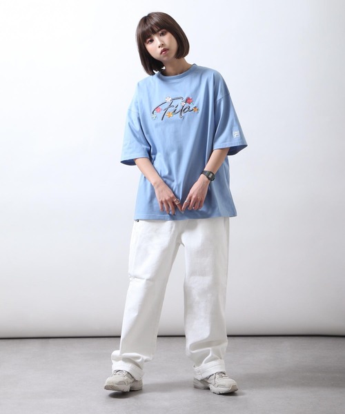 「FILA」 半袖Tシャツ MEDIUM ネイビー レディース_画像4