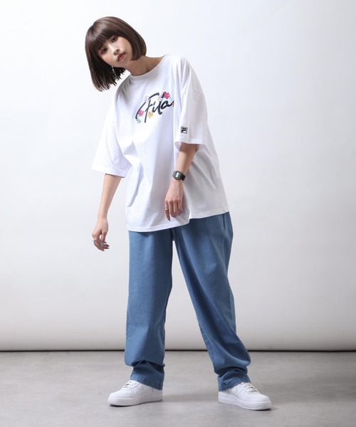 「FILA」 半袖Tシャツ MEDIUM ネイビー レディース_画像5