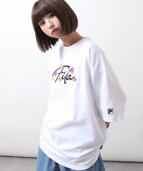 「FILA」 半袖Tシャツ MEDIUM ネイビー レディース_画像6