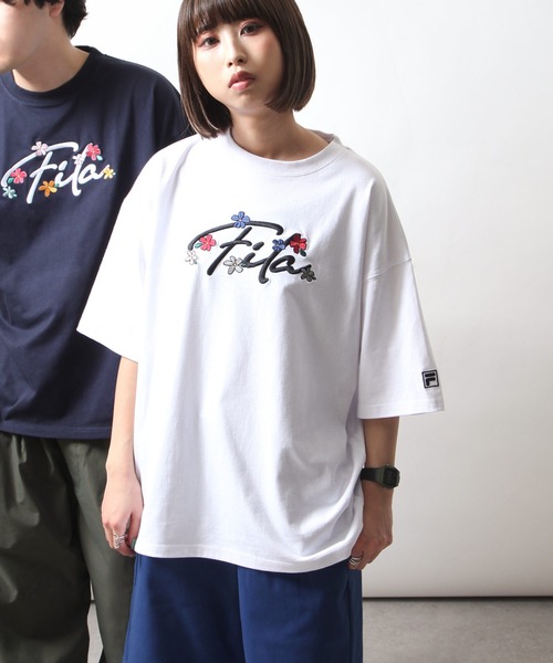 「FILA」 半袖Tシャツ MEDIUM ネイビー レディース_画像7