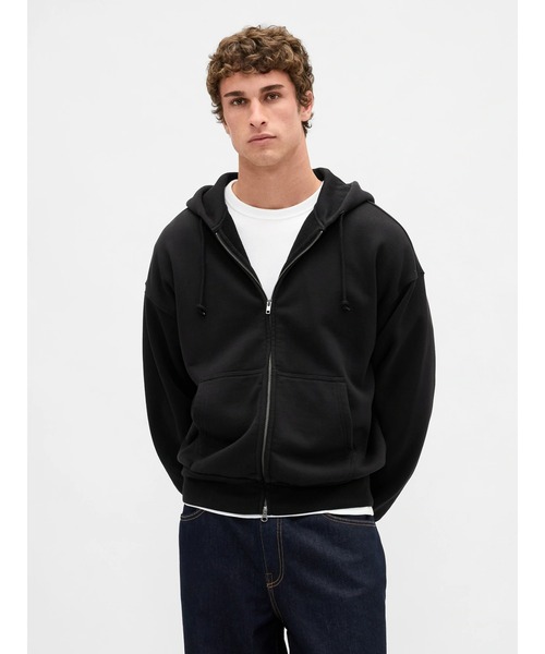 yzzey gap メンズパーカー フルジップパーカー ブラック GAP パーカー エクストラヘビーウェイト フレンチテリー ジップアップ