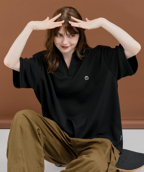 「MUHET」 半袖ポロシャツ MEDIUM ブラック レディース_画像7
