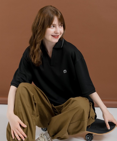 「MUHET」 半袖ポロシャツ MEDIUM ブラック レディース_画像8
