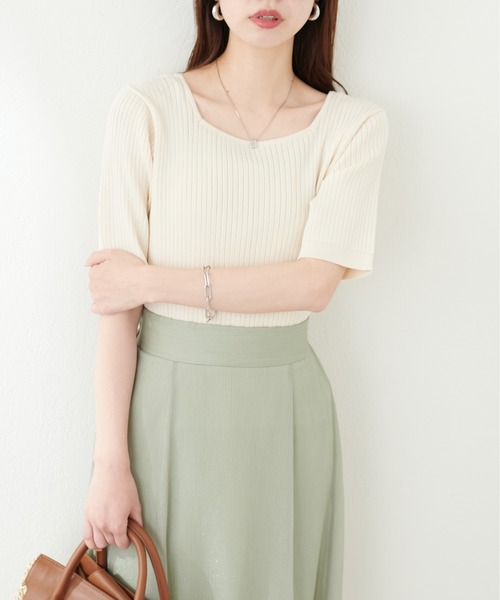 「natural couture」 半袖ニット FREE アイボリー レディース_画像7