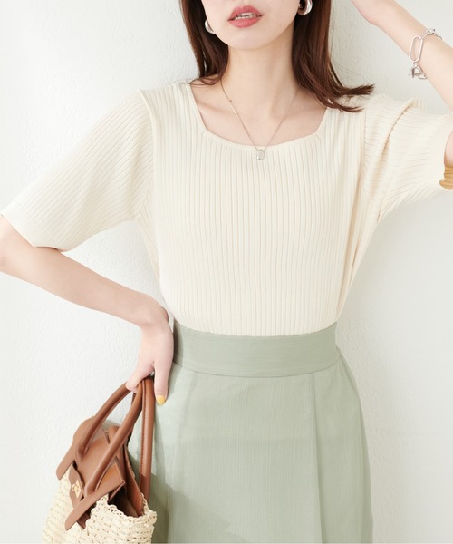 「natural couture」 半袖ニット FREE アイボリー レディース_画像8