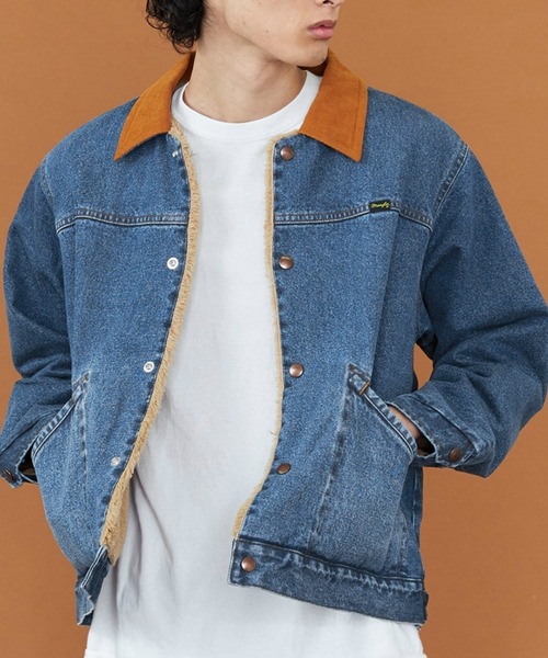 希少　Wrangler デニムジャケット　襟レザー Wrangler（ラングラー） デニムジャケット LARGE ブルー メンズ