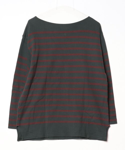 「6」 ボーダー柄長袖カットソー - グリーン レディース_画像2