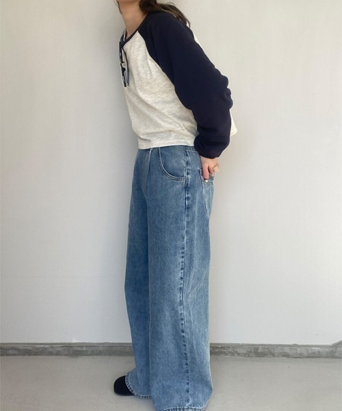 「ISOOK」 長袖カットソー FREE ネイビー レディース_画像4