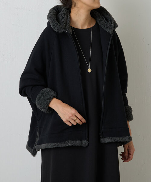 「BEARDSLEY」 ジップアップパーカー FREE ブラック レディース_画像6