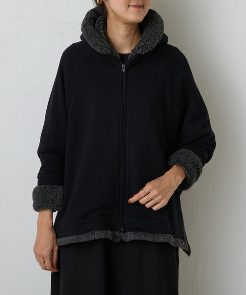 「BEARDSLEY」 ジップアップパーカー FREE ブラック レディース_画像7