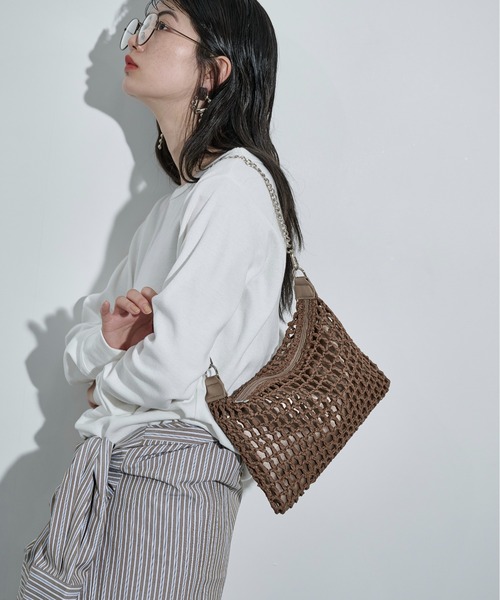 THE Yon ハンドバッグ チェーンストラップ雑材メッシュバッグ