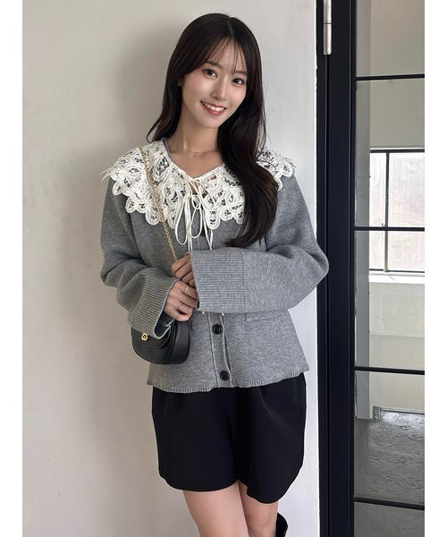 SNIDEL（スナイデル） カーディガン バテンレースカラーニット