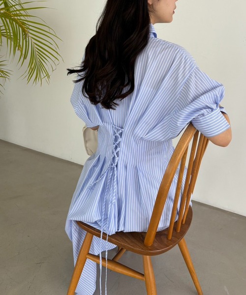 「one after another NICE CLAUP」 シャツワンピース MEDIUM ブルー系その他 レディース_画像3
