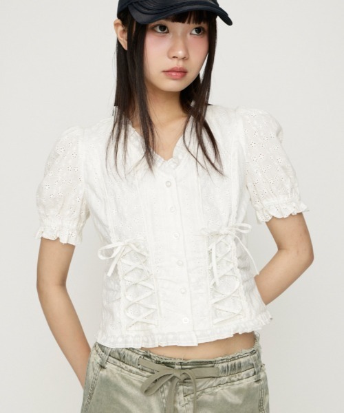 SLY（スライ） ブラウス シャツ COTTON LACE LACE UP BL コットン