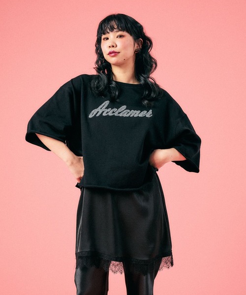 レプシィム　裏毛ラメ相良刺繍5分袖T LEPSIM（レプシィム） tシャツ 裏毛ラメ相良刺繍5分袖T 663950