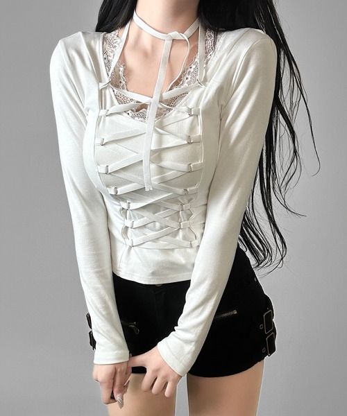 FOLLOWIN（フォロウィン） tシャツ 3color/フロントレースアップ