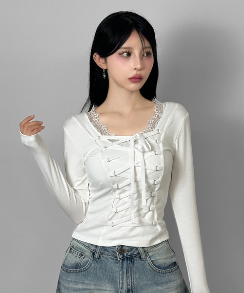 FOLLOWIN（フォロウィン） tシャツ 3color/フロントレースアップ