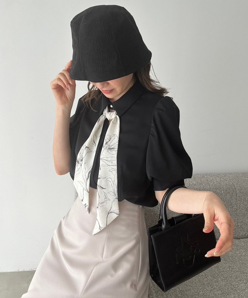 「one after another NICE CLAUP」 半袖ブラウス FREE ブラック レディース_画像5