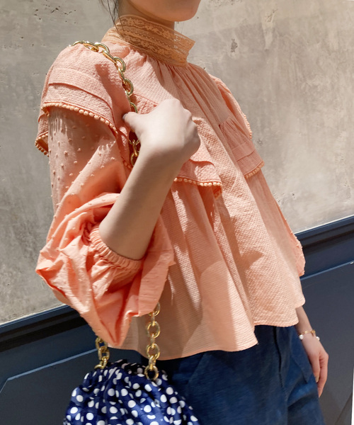 IENA LA BOUCLE シャツ ブラウス ドビードットレースブラウス