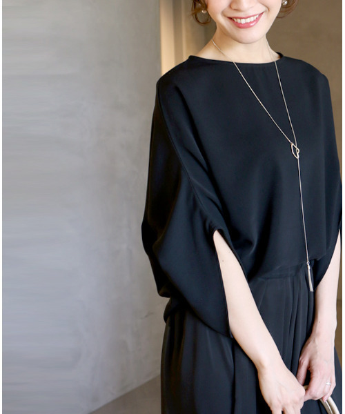 Ehre style 美しいデザイン袖　綺麗見せブラウス　ブラック Ehre style（エーレスタイル） ブラウス シャツ 美しいデザイン袖 綺麗