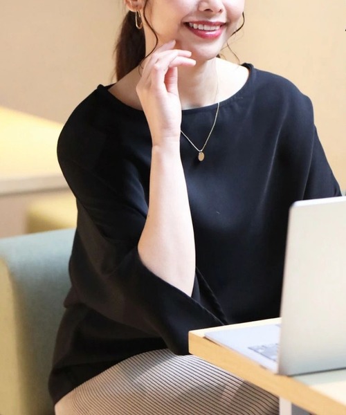 Ehre style 美しいデザイン袖　綺麗見せブラウス　ブラック Ehre style（エーレスタイル） ブラウス シャツ 美しいデザイン袖 綺麗