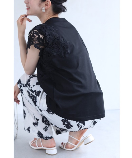 cawaii tシャツ 着ればエレガント増し花レース袖Tシャツ