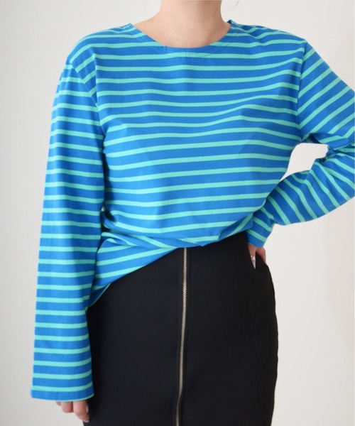 tシャツ 「洗える/UVケア」ボーダー ボートネックデザインカットソー レディース fl23ss-018w-cut1-top.jpg