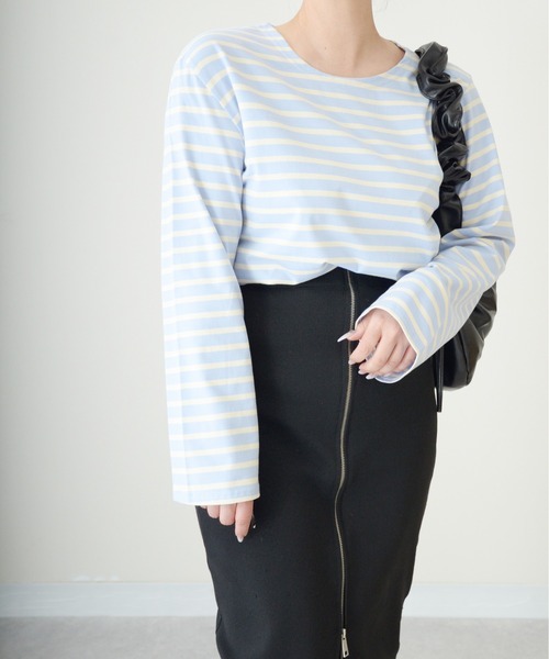 TheNewYouthPark ボートネックのボーダートップス ibeul_ tシャツ ボートネックボーダートップス レディース