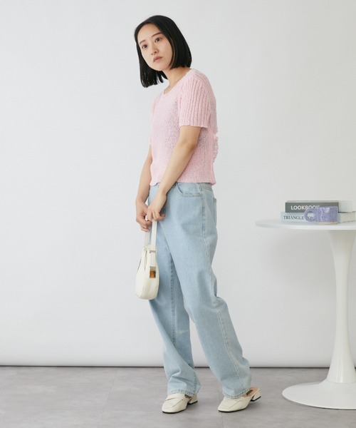 UN3D. バックオープンデザイン 半袖ニットトップス ニット セーター バックオープンサマーニットトップス