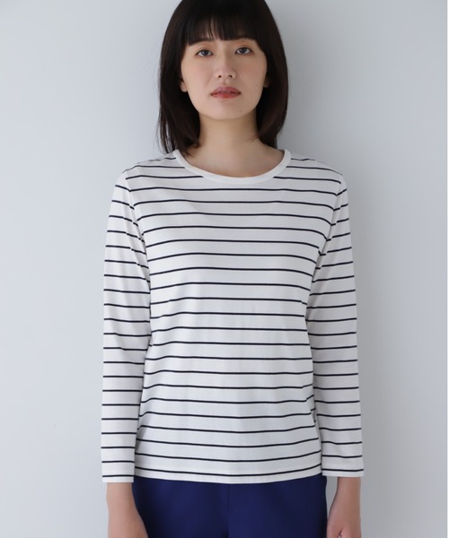 tシャツ オーガニック綿天竺長袖ボーダーＴシャツ レディース
