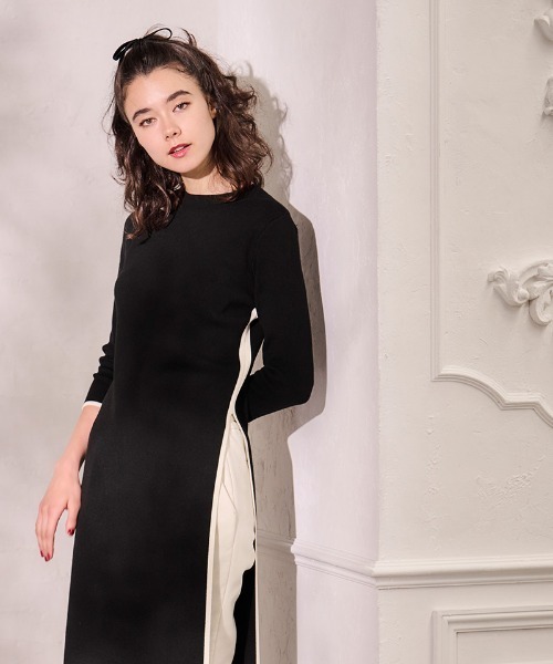 ニット セーター カシミヤ混サイドスリットロングトップス