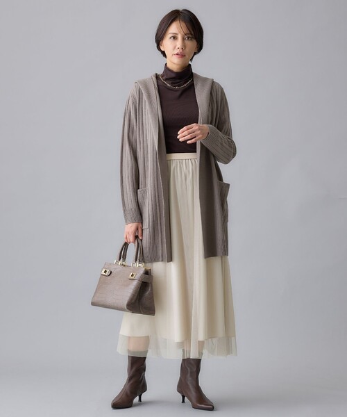自由区 - 極美品 自由区 ウールミックスフード付きカーディガン ダークグレー ゆったり 自由区 カーディガン 「WEB限定・洗える」ウールミックス フード