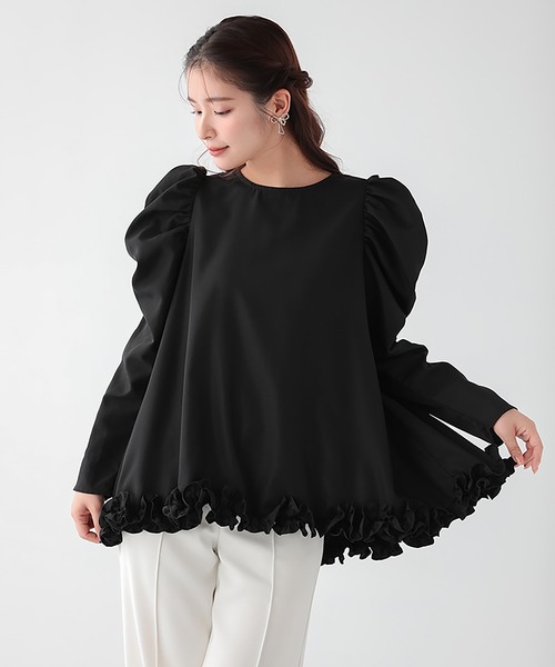 Fit more（フィットモア） tシャツ 裾フリルギャザースリーブブラウス