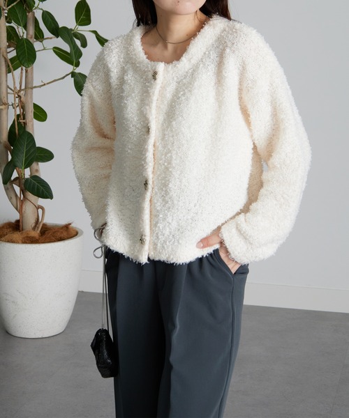 RANAN（ラナン） カーディガン 前後2WAYリボンヤーンショート丈