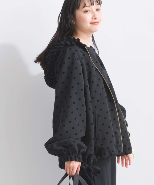 PICCIN PERLA パーカー フリル付きフードフロッキードット