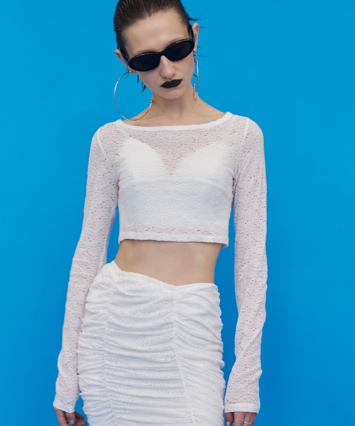 JOSE MOON（ジョゼムーン） tシャツ Tシャツ STRETCH LACE CROP TOP 