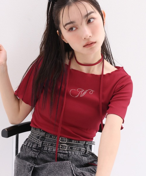 tシャツ 2wayチョーカーシアートップス レディース tシャツ チョーカー付きフロントZIPトップス レディース