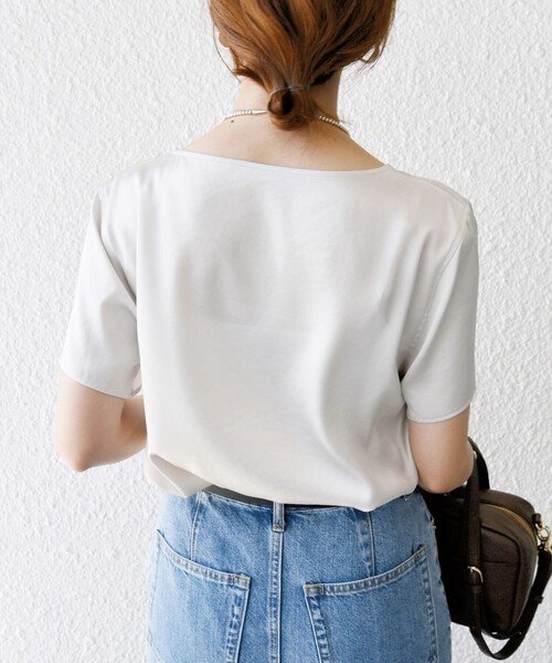 SHIPS for women / シップスウィメン 〈手洗い可能〉サテン ショート スリーブ ブラウス SHIPS ブラウス シャツ 「手洗い可能」サテン ショート スリーブ
