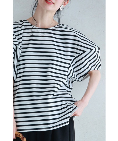 tシャツ ぽわんと風船パフスリーブのボーダーカットソートップス レディース