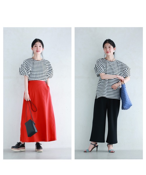 tシャツ ぽわんと風船パフスリーブのボーダーカットソートップス レディース cawaii tシャツ ぽわんと風船パフスリーブのボーダーカットソー
