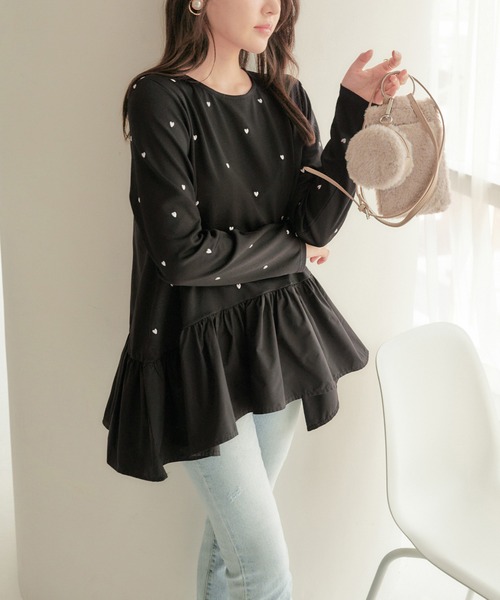tシャツ ハート刺繍ペプラムチュニック レディース : ZOZOTOWN Yahoo