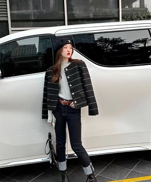 ハイネックスリムリブニット ニット セーター スリムフィット 細リブ ハイネックネックニット