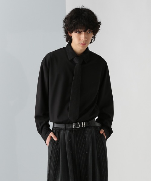 HARE ネクタイシアーシャツ ブラック HARE（ハレ）の「ネクタイシアーシャツ(HARE)（シャツ/ブラウス