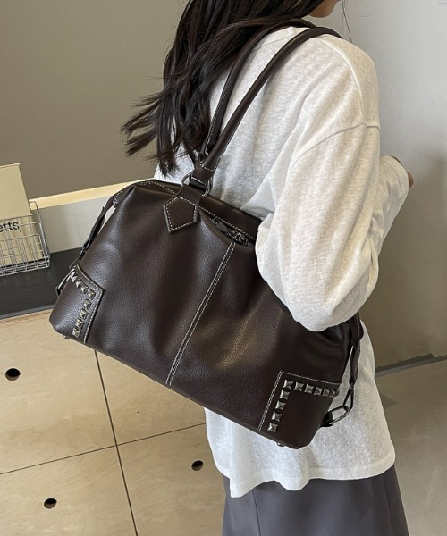 lilful ボストンバッグ 「2WAY仕様」PUレザー スタッズアクセント ミニ