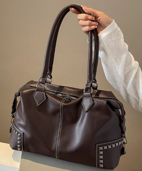 lilful ボストンバッグ 「2WAY仕様」PUレザー スタッズアクセント ミニ