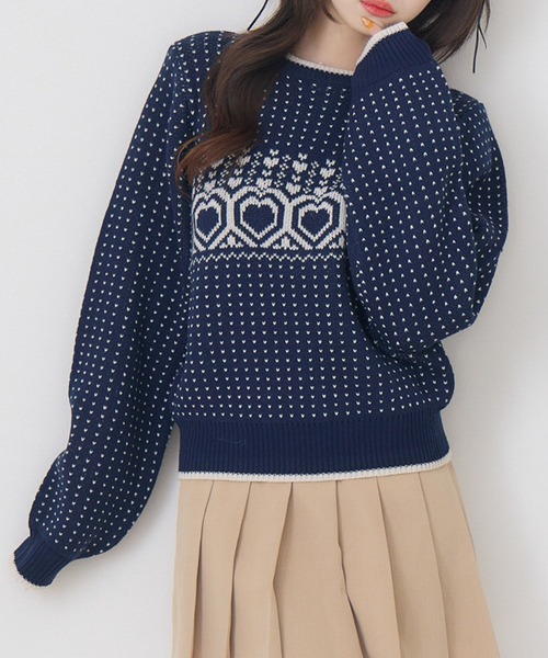 ネイビー チェリー柄 セーター Mニット新品未使用 チェリー柄 ネイビー