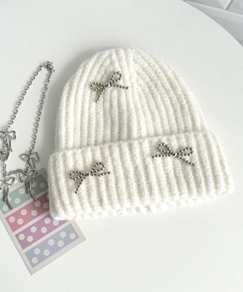 SIIILON Sparkle knit cap シーロン　ニットキャップ SOLLON.（ソルロン） ニット帽 ニットキャップ シルバービーズリボン