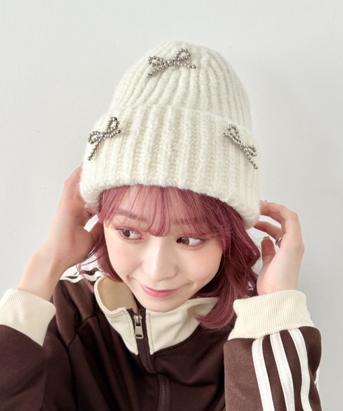 SIIILON Sparkle knit cap シーロン　ニットキャップ SOLLON.（ソルロン） ニット帽 ニットキャップ シルバービーズリボン